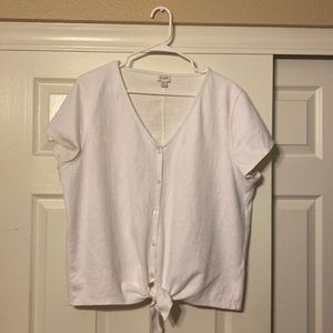 White button-down tie-front top